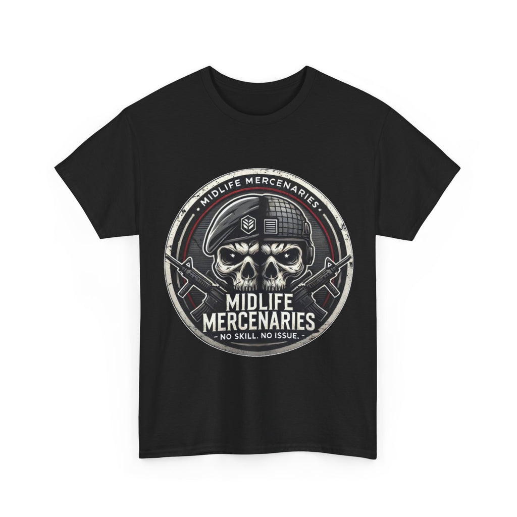 Midlife Mercenaries skull emblem T-Shirt | Military Gaming Tee