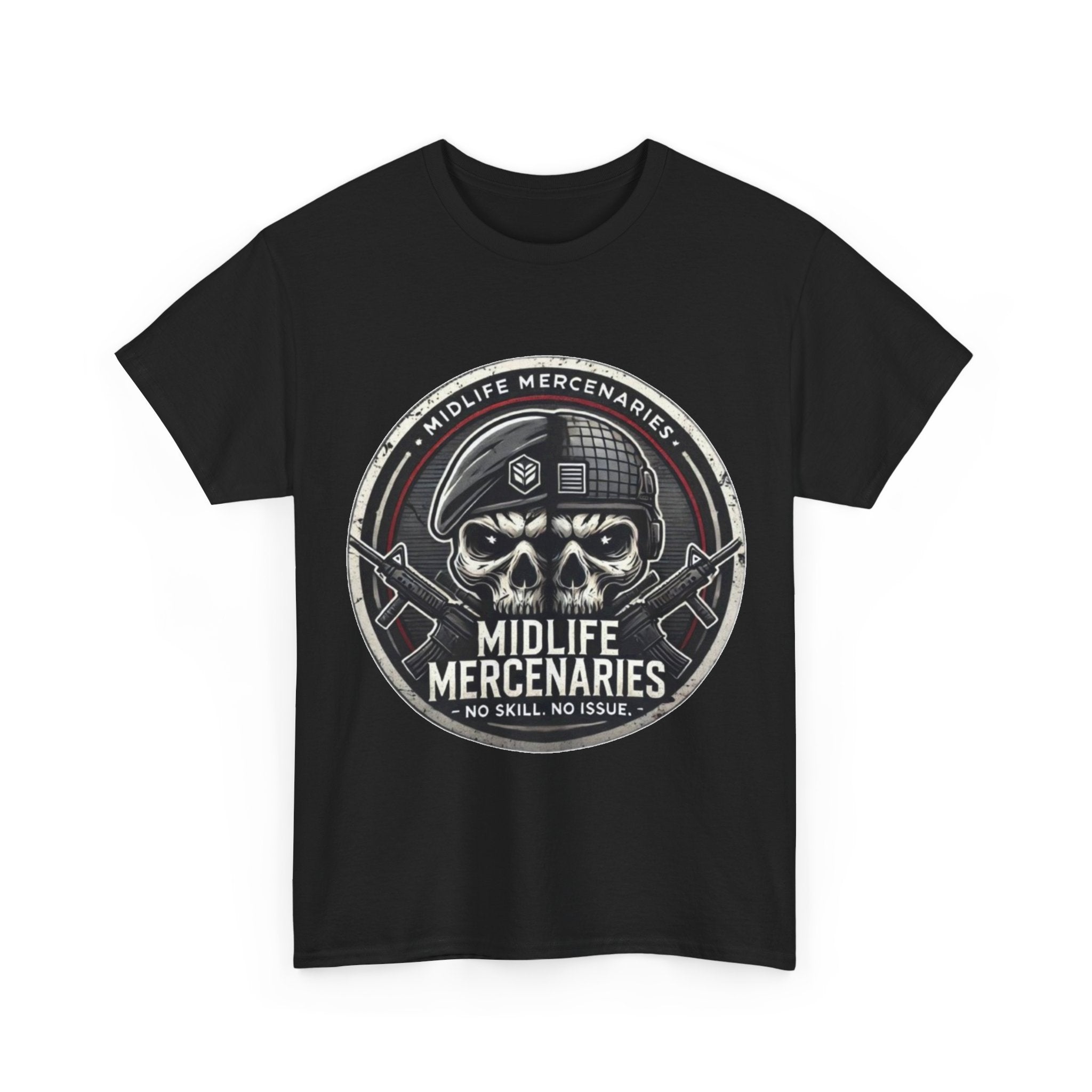 Midlife Mercenaries skull emblem T-Shirt | Military Gaming Tee