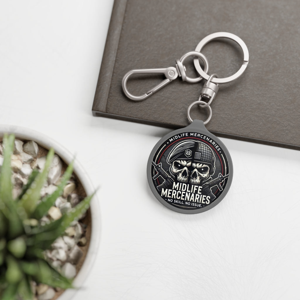 Midlife Mercenaries Gun Charm — Skull Beret Tactical Keychain (No Skill, No Issue)