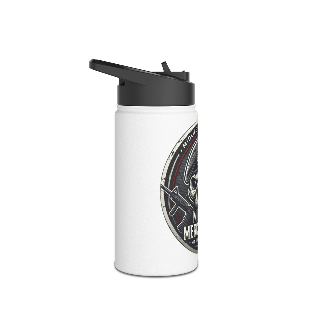Midlife Mercenaries Stainless Steel Water Bottle — “No Skill, No Issue” Tactical Skull Design