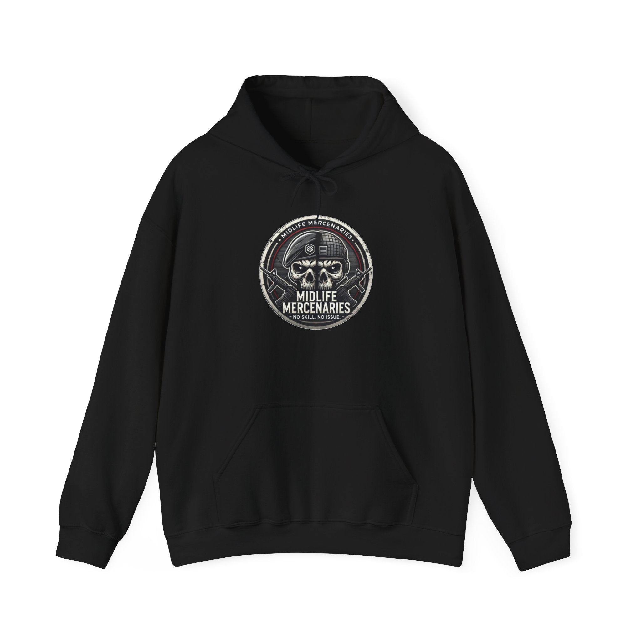 Midlife Mercenaries Hoodie — Vintage Skull Emblem