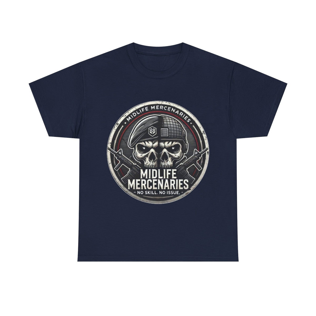 Midlife Mercenaries skull emblem T-Shirt | Military Gaming Tee