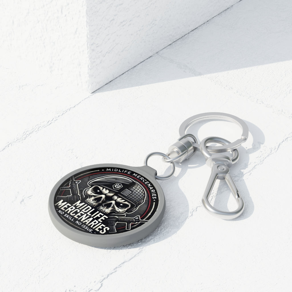 Midlife Mercenaries Gun Charm — Skull Beret Tactical Keychain (No Skill, No Issue)