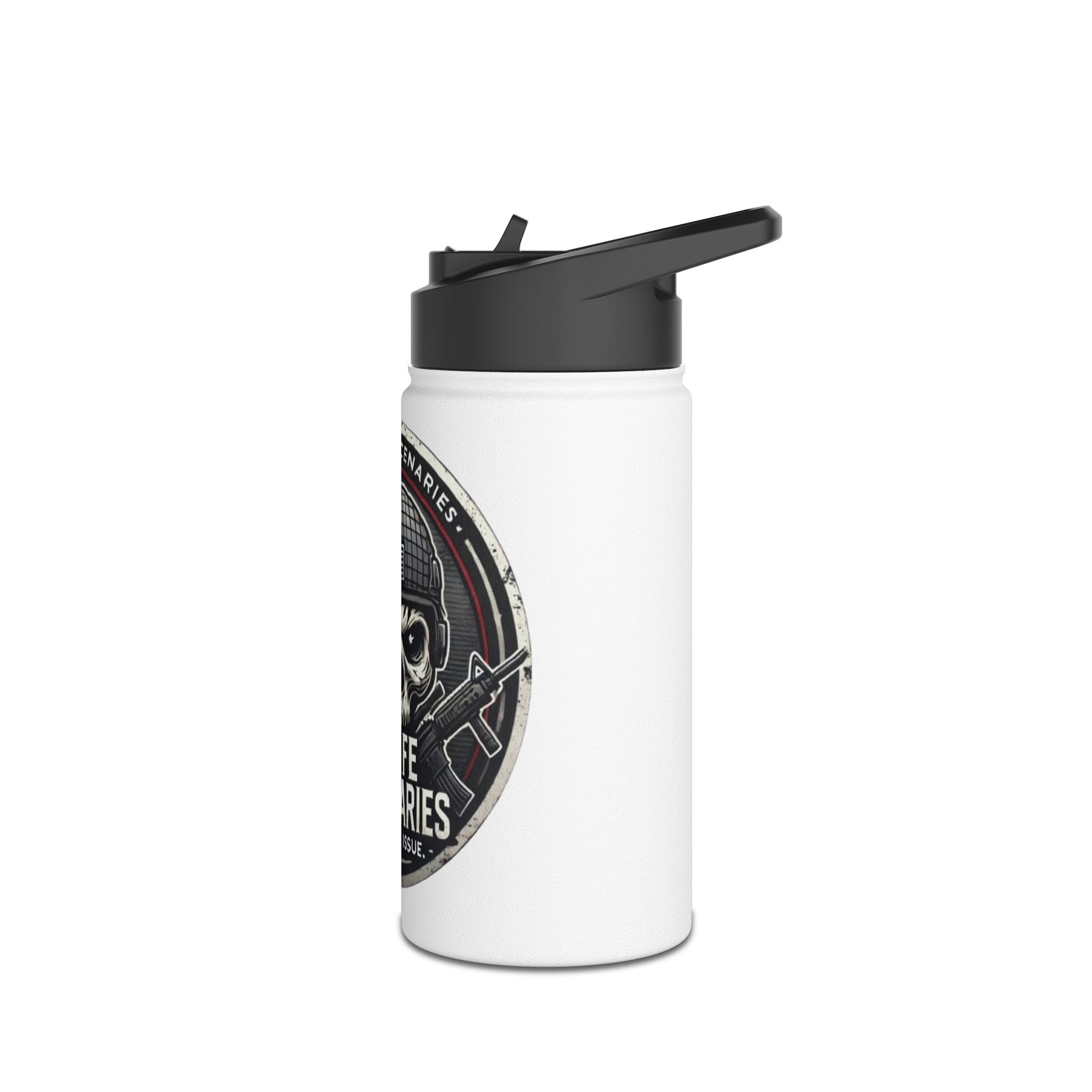 Midlife Mercenaries Stainless Steel Water Bottle — “No Skill, No Issue” Tactical Skull Design