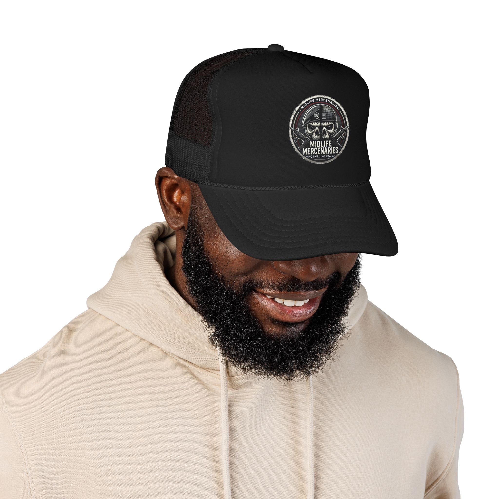 Midlife Mercenaries Skull Patch Foam Trucker Hat