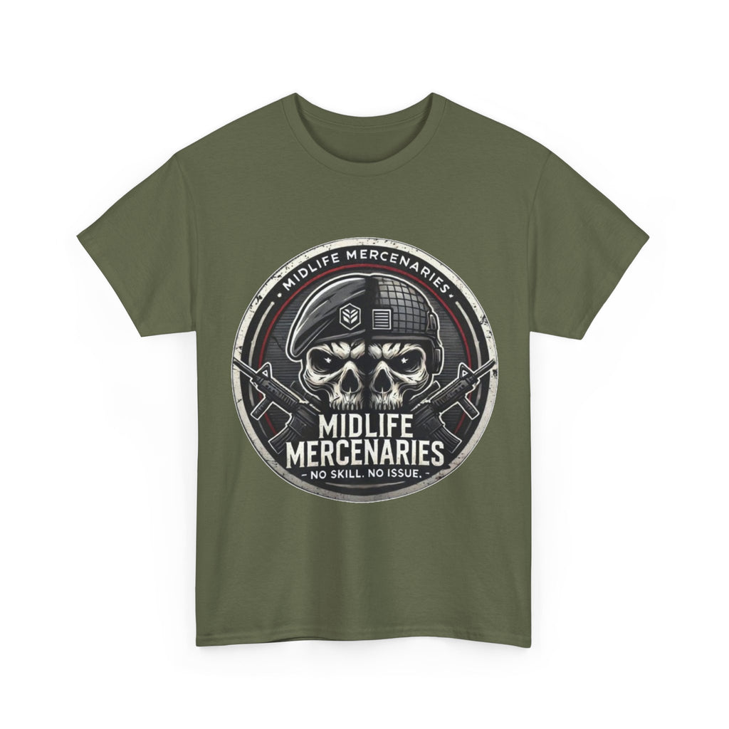 Midlife Mercenaries skull emblem T-Shirt | Military Gaming Tee