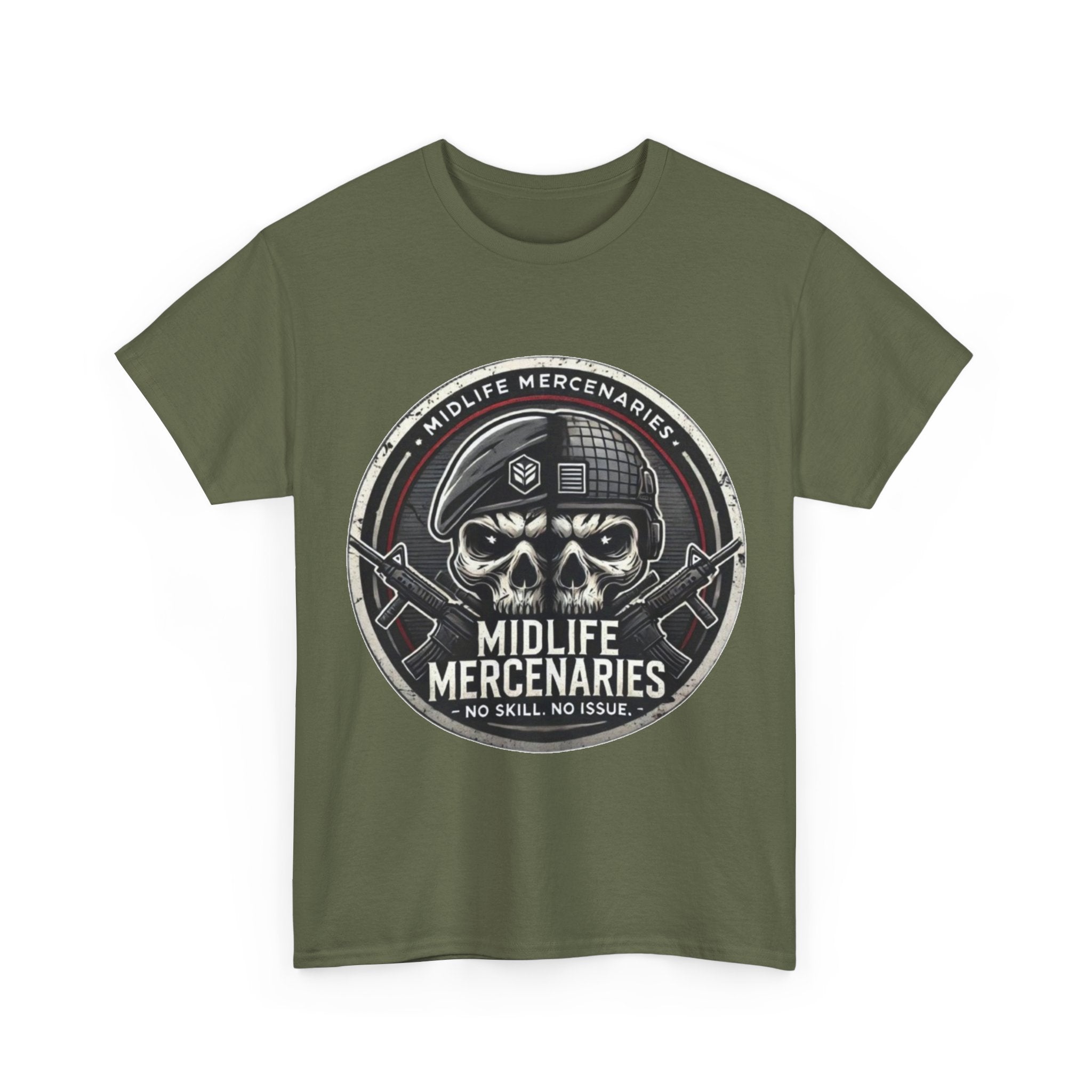 Midlife Mercenaries skull emblem T-Shirt | Military Gaming Tee