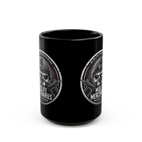 Midlife Mercenaries Skull Coffee Mug — Military Veteran Humor 11oz/15oz Black Mug