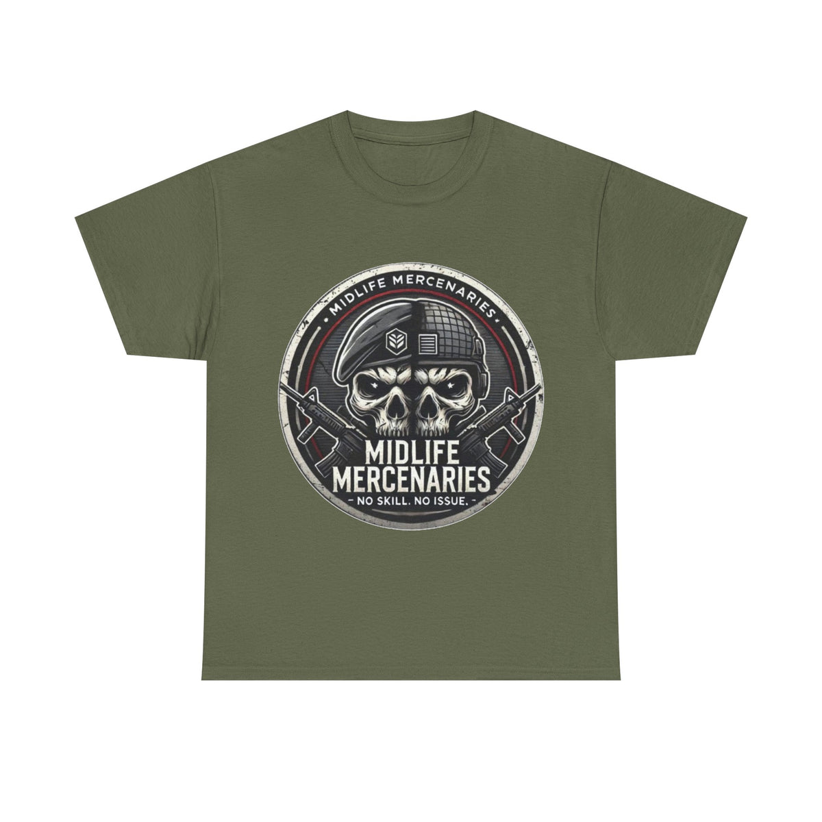 Midlife Mercenaries skull emblem T-Shirt | Military Gaming Tee