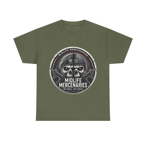 Midlife Mercenaries skull emblem T-Shirt | Military Gaming Tee