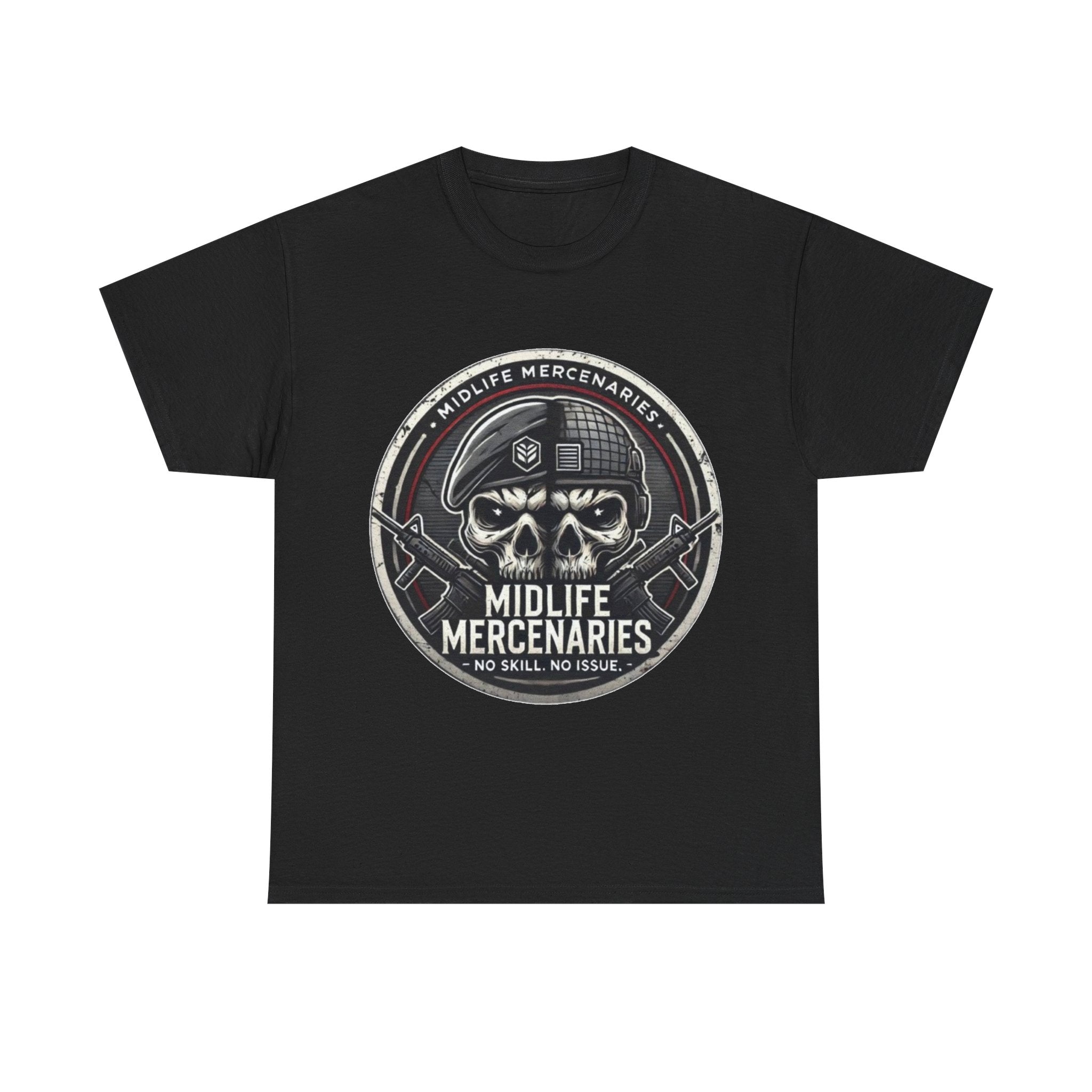Midlife Mercenaries skull emblem T-Shirt | Military Gaming Tee